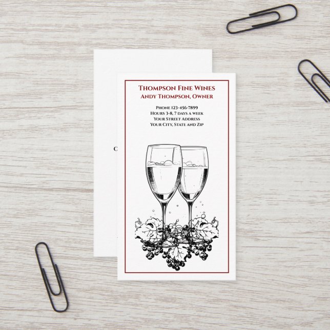 Bar à vin Vignoble Bartender Carte de visite (Devant/Arrière en situation)