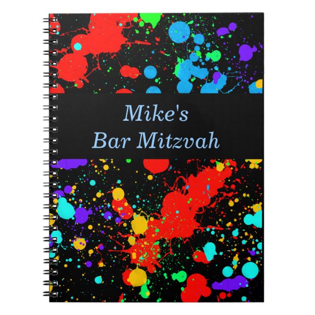 Bar, Bat mitzvah Neon Paint Splatter Livre d'invit (Devant)