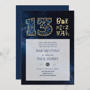 BAR Bleu Galaxy moderne MITZVAH Invitations