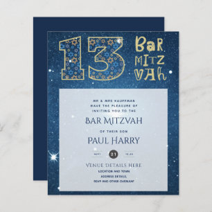 BAR Bleu Galaxy moderne MITZVAH Invitations