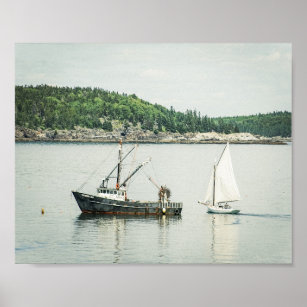 Bar Harbor Maine Boats Nautical Poster