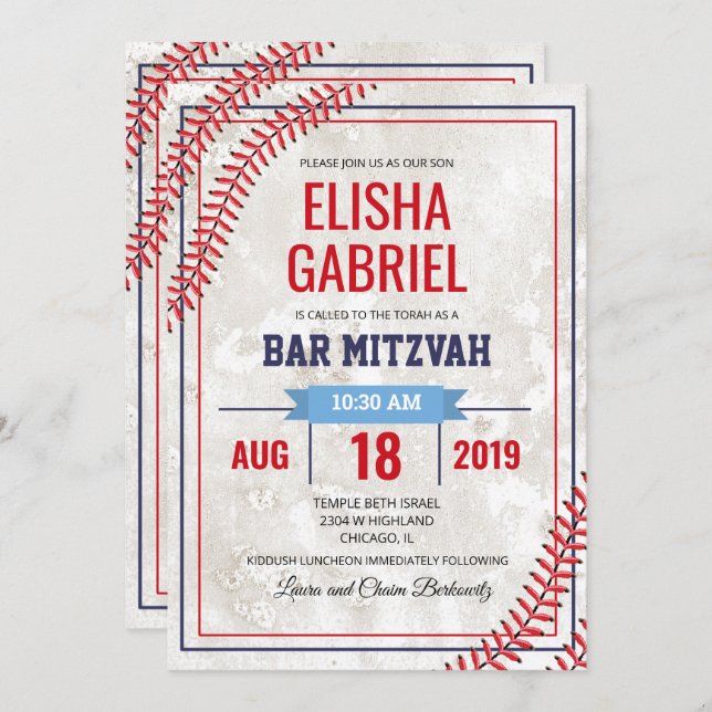 Bar Mitzvah Baseball Vintage Grunge Invitation (Devant / Derrière)