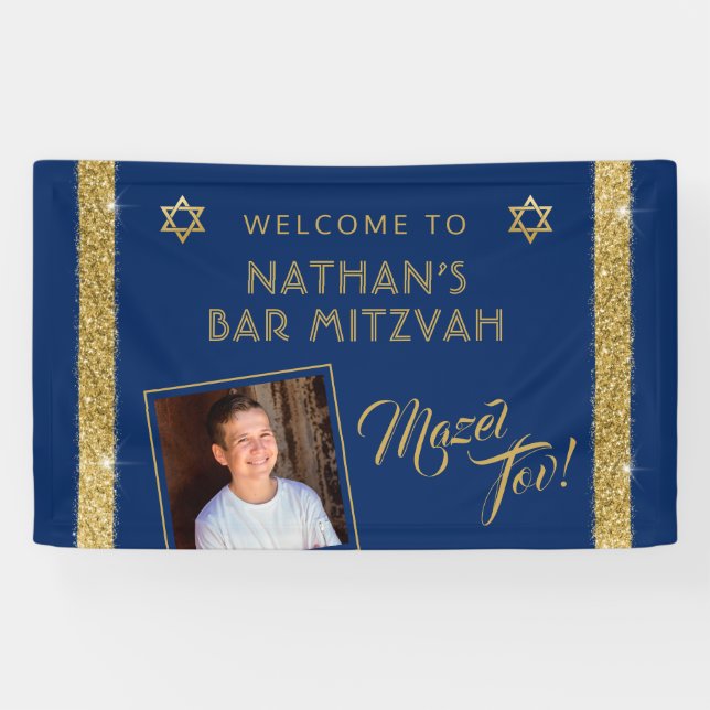 Bar Mitzvah Blue Welcome Mazel Tov Bannière (Horizontal)