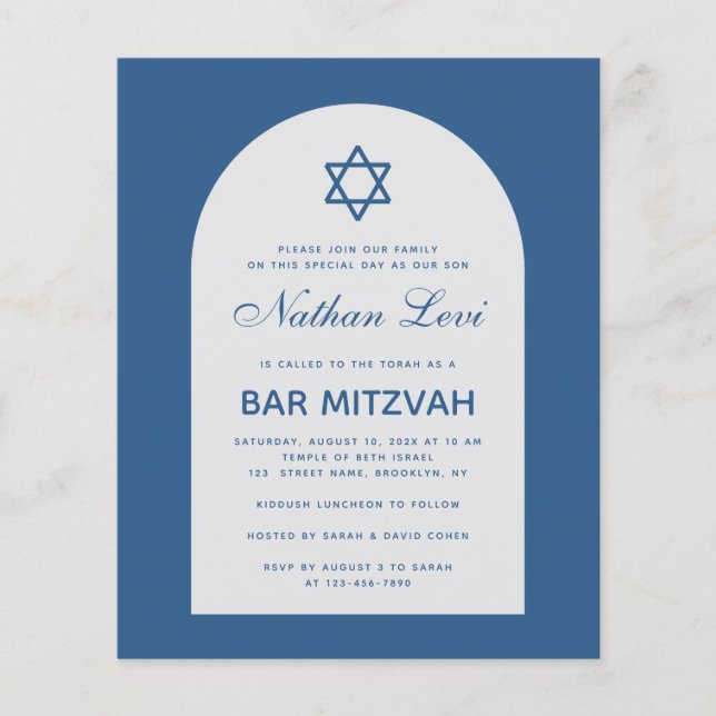 Bar Mitzvah Budget Classique Arc Bleu Invitation (Devant)