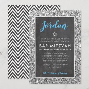 BAR MITZVAH cool en damier en argent invitation de