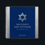 Bar Mitzvah Guest Signature Livre Argent et Bleu<br><div class="desc">Elégant moderne marine bleu et argent classique abordable et décontracté bar mitzvah invités carnet de livre d'hôtes avec nom personnalisé,  date et étoile de David. L'argent est un effet de texture fausse argent d'apparence authentique,  PAS un vrai papier d'aluminium.</div>