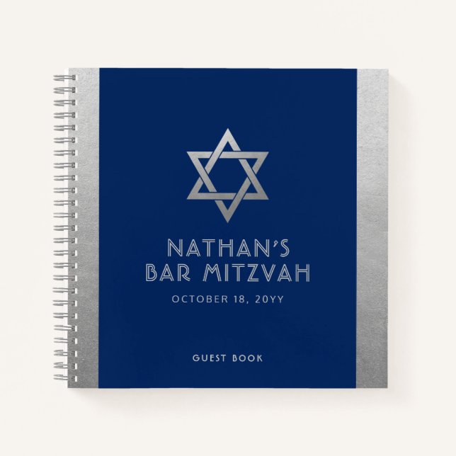 Bar Mitzvah Guest Signature Livre Argent et Bleu (Devant)