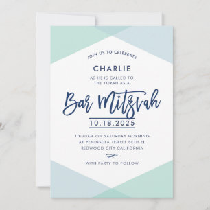 BAR MITZVAH INVITATION à la main lettré marine ble