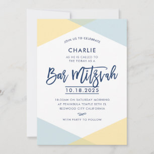 BAR MITZVAH INVITATION à la main lettré marine ble