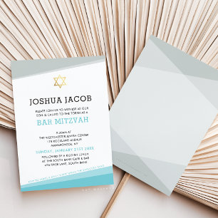 BAR MITZVAH INVITATION cool moderne bleu turquoise