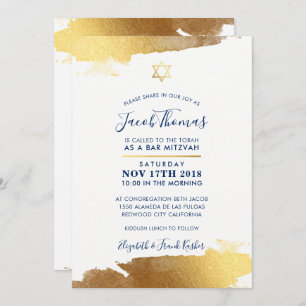 BAR MITZVAH INVITATION marine dorée moderne bleu m