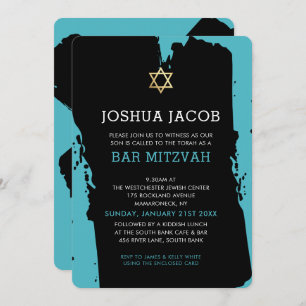 BAR MITZVAH INVITATION moderne grunge bleu turquoi