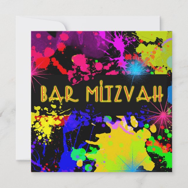 Bar Mitzvah Invitation Peinture colorée Splatter (Devant)