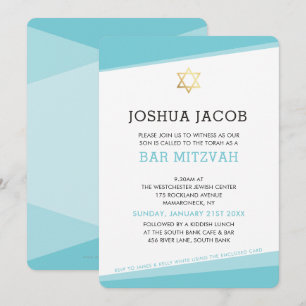 BAR MITZVAH INVITATION simple moderne turquoise bl