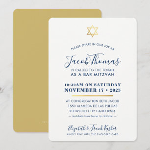 BAR MITZVAH INVITATION simple or moderne marine bl