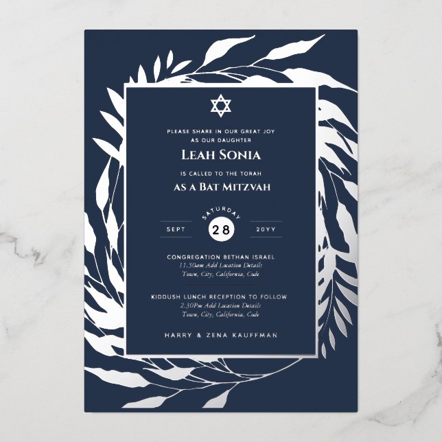 Bar Mitzvah Invitation Véritable huile Agate Or Bl (Recto)