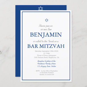 Bar Mitzvah Marine Bleu Hébreu Invitation juive