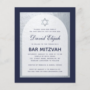 Bar Mitzvah Marine Blue Silver Budget Invitation