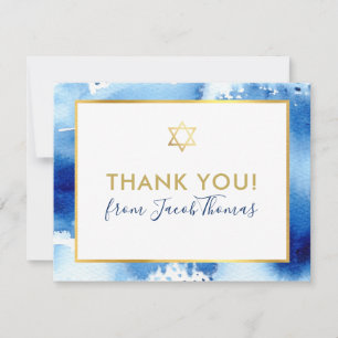 BAR MITZVAH merci étoile or bleu aquarelle