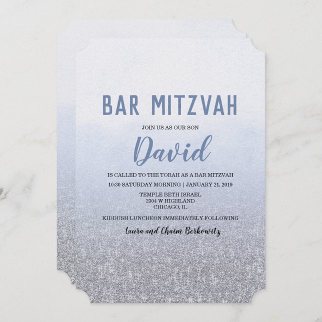 Bar Mitzvah Ombre Blue Invitation (Devant / Derrière)