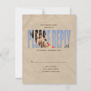 Bar Mitzvah Photo RSVP Reply Card in Tan