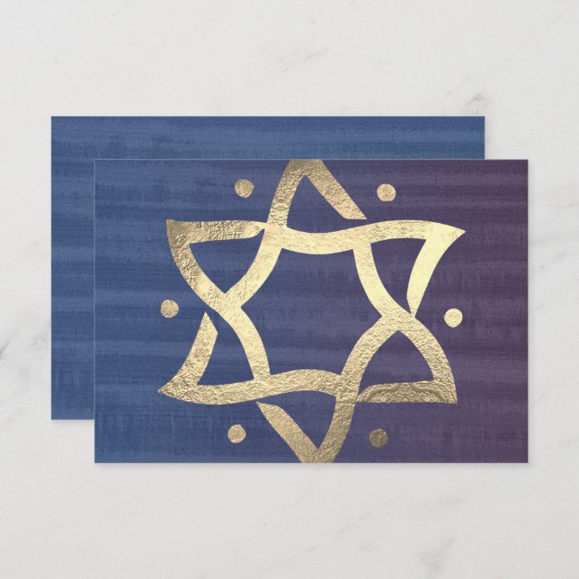 Bar Mitzvah Plum et Blue Wooden Gold Star RSVP (Devant / Derrière)