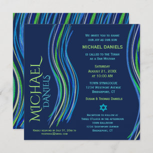 Bar Mitzvah Prière bleue et verte Shawl Invitation