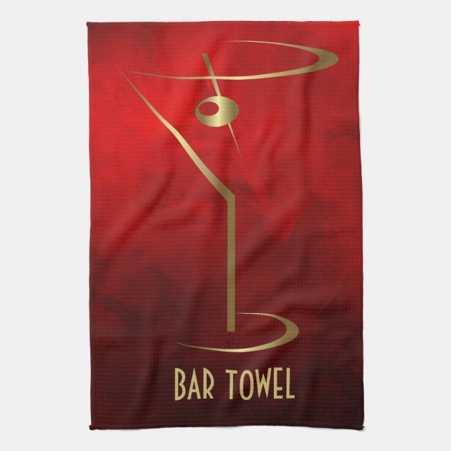 Bar Serviette Grunge Rouge et Gold Martini Verre (Vertical)