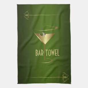Bar Serviette Vert et Gold Cocktail Verre