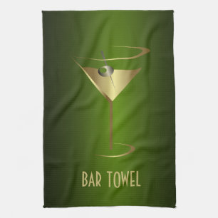 Bar Serviette Verte et Gold Martini Verre