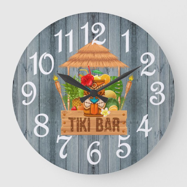 Bar Tiki Rustique Gris Horloge Grande (Recto)