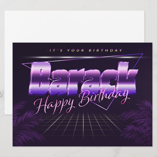 Barack Nom Prénom carte rétro violette anniversair (Devant / Derrière)