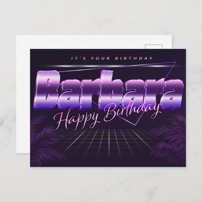 Barbara Nom Prénom carte postale violette annivers (Devant / Derrière)