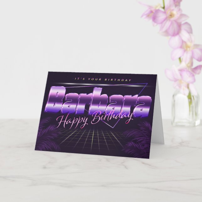 Barbara prénom carte rétro lilas pour anniversaire (Orchidée)