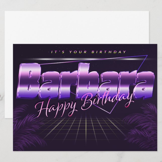 Barbara prénom carte rétro lilas pour anniversaire (Devant / Derrière)