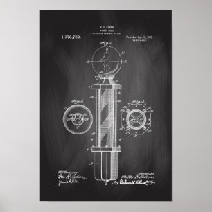 Barber Pole Illustrations Patent Print Poster