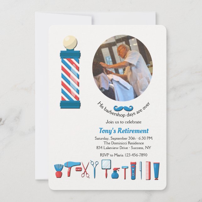Barber Shop Elements Photo Invitation (Devant)