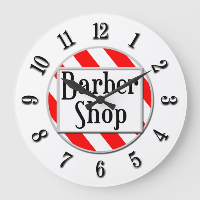 Barber Shop noir blanc rouge rétro horloge (Recto)