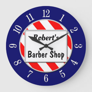 Barber Shop Retro Rouge, Blanc et Bleu Horloge per