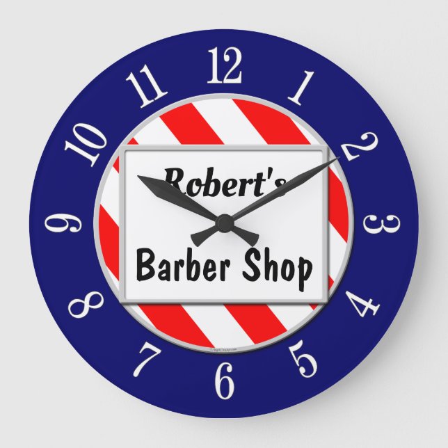 Barber Shop Retro Rouge, Blanc et Bleu Horloge per (Recto)