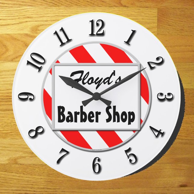 Barber Shop Retro Rouge Blanc Personnalisé Horloge (Créateur téléchargé)