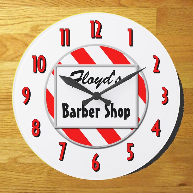 Barber Shop Rouge Blanc Personnalisé Horloge Rétro (Créateur téléchargé)