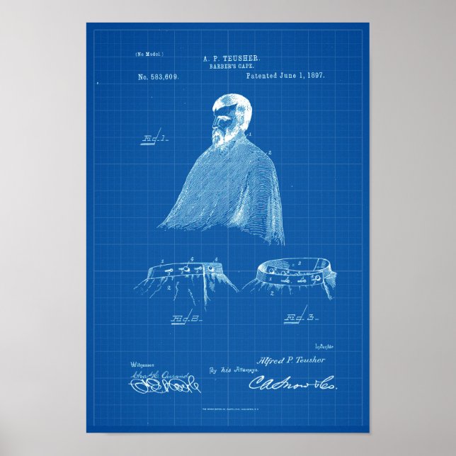Barber's Cape Antique Patent Poster Blueprint (Devant)