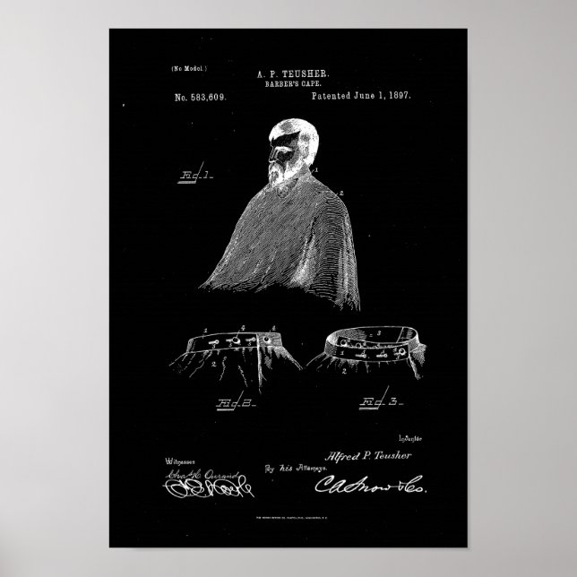 Barber's Cape Antique Patent Poster noir (Devant)