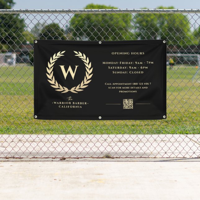 Barbershop moderne Heures d'ouverture Bannière or  (En situation)