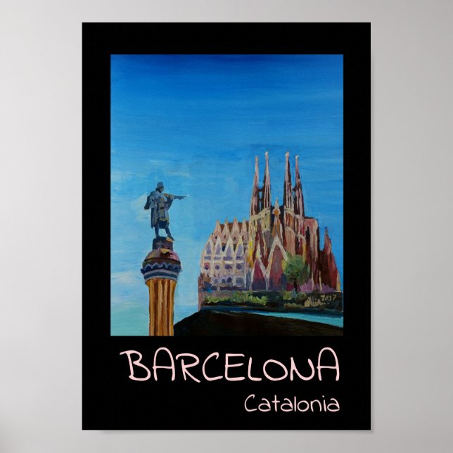 Barcelona Catalonia Sagrada Familia Retro Poster (Devant)