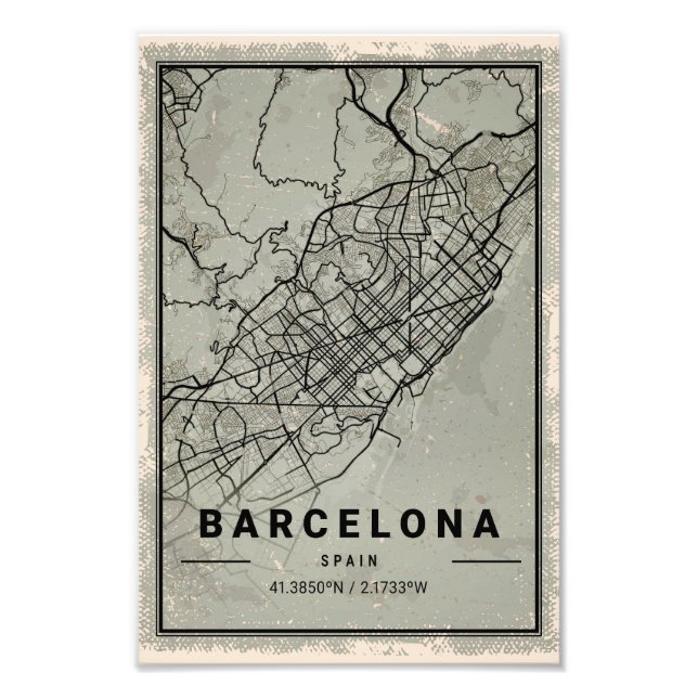 Barcelona map print poster canvas | spain (Devant)