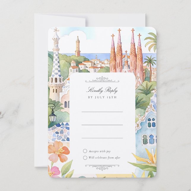 Barcelona Wedding RSVP Invitation Card (Devant)