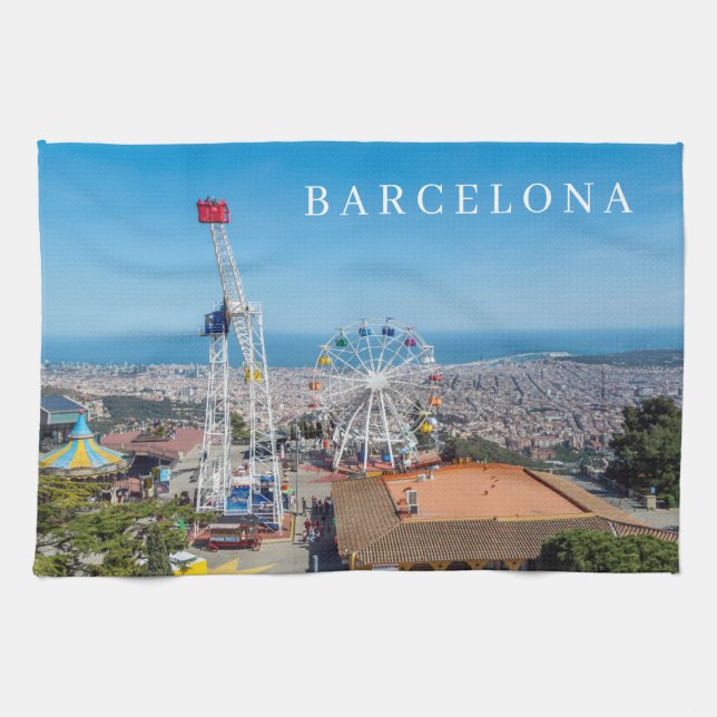 Barcelone Tibidabo vue serviette de thé (Horizontal)