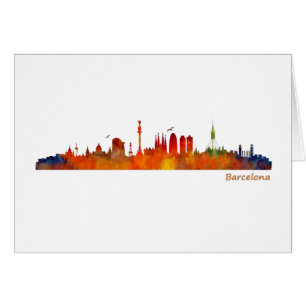 Barcelone watercolor skyline v01
